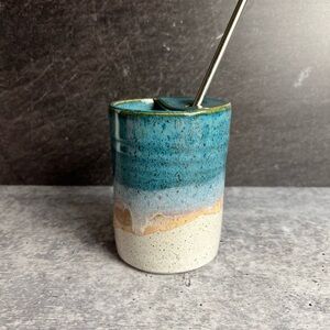 Wheel House Pottery Cold Brew Coffee Cup Blues Cream & Pink